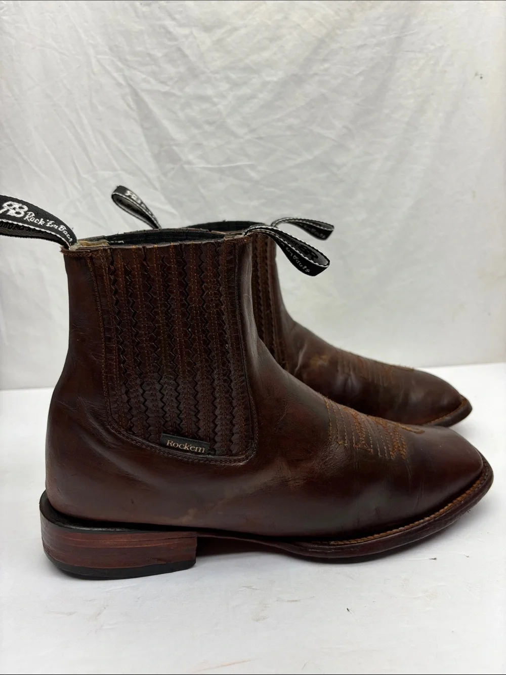 Rock Men's Brown Leather Western Ankle Boots, SZ 9